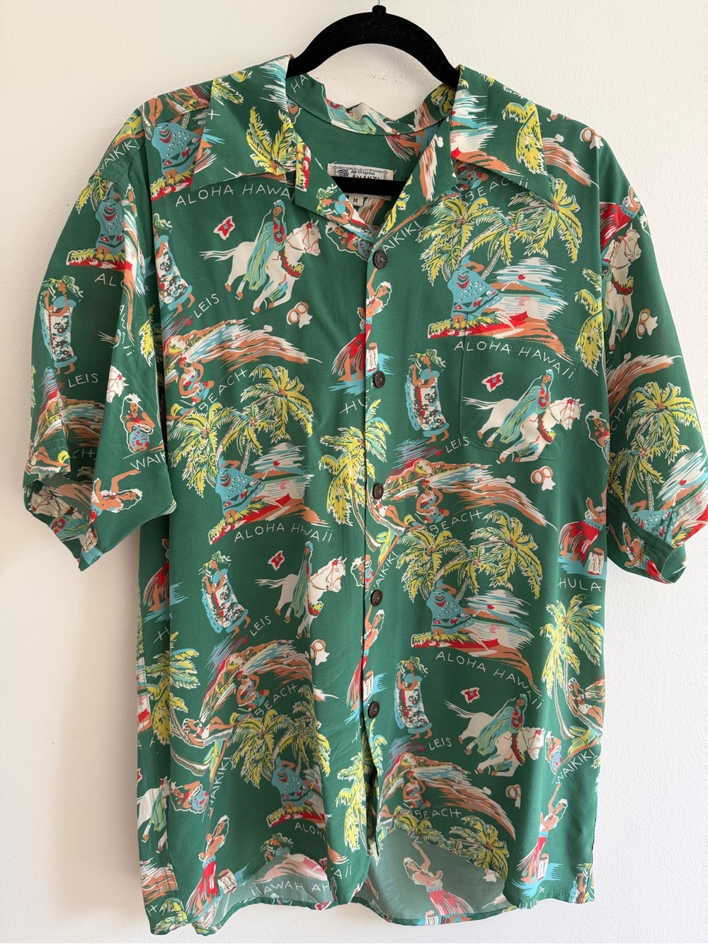 Avanti Green Tropical Print Short-Sleeve Button-Down Shirt Paniolo